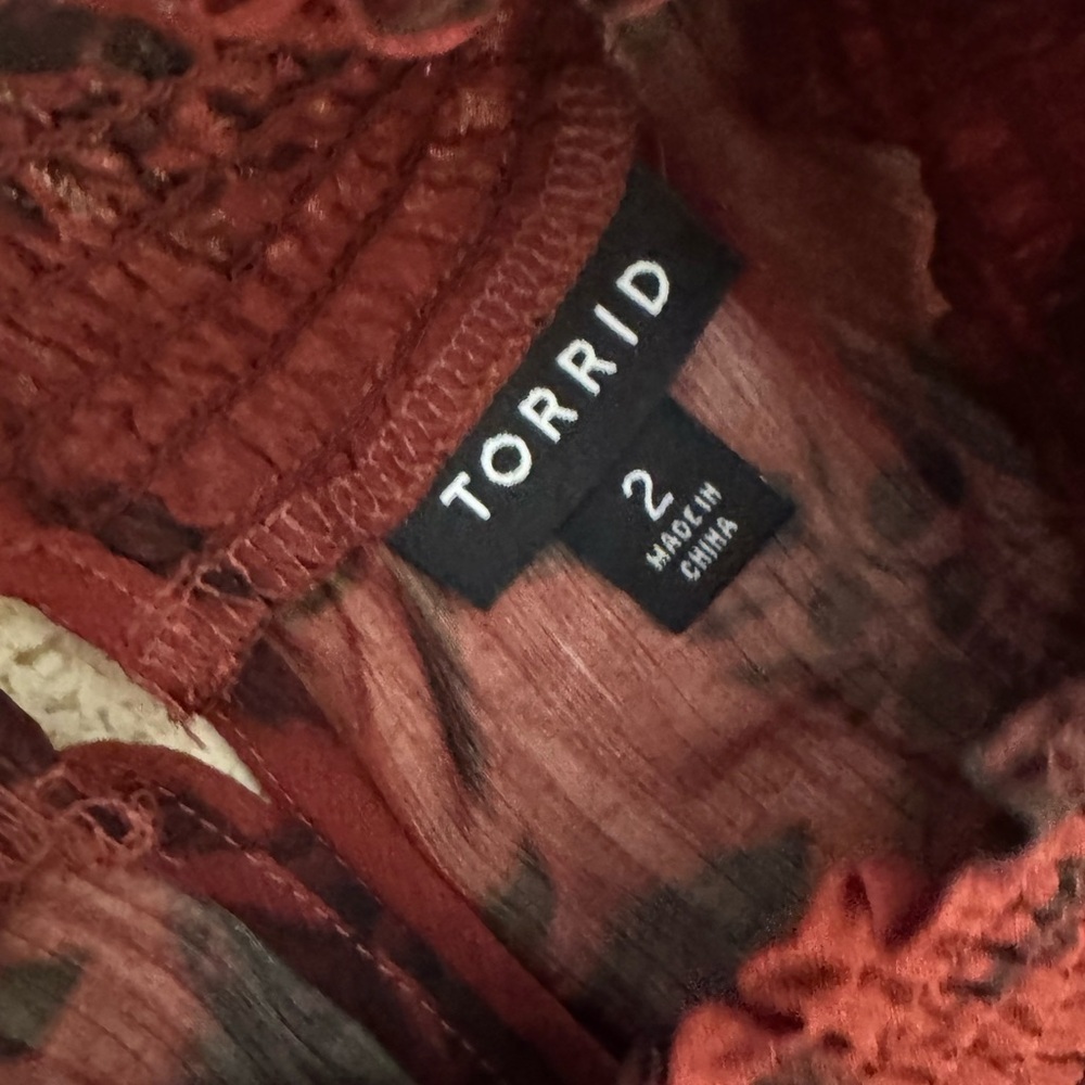 Torrid Burgundy Floral Long Sleeve Dress Mini Turtleneck Chiffon Crinkle Dress 2 - Picture 4 of 4